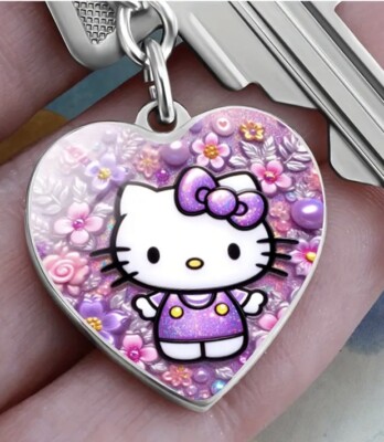 Hello Kitty blumige Liebe Herz Metall Schlüsselanhänger/Taschenanhänger süß Kawaii Geschenk