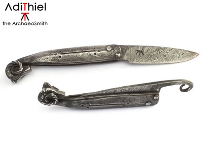 Kv_10b Damascus Steel Ram Head Friction FOLDER KNIFE