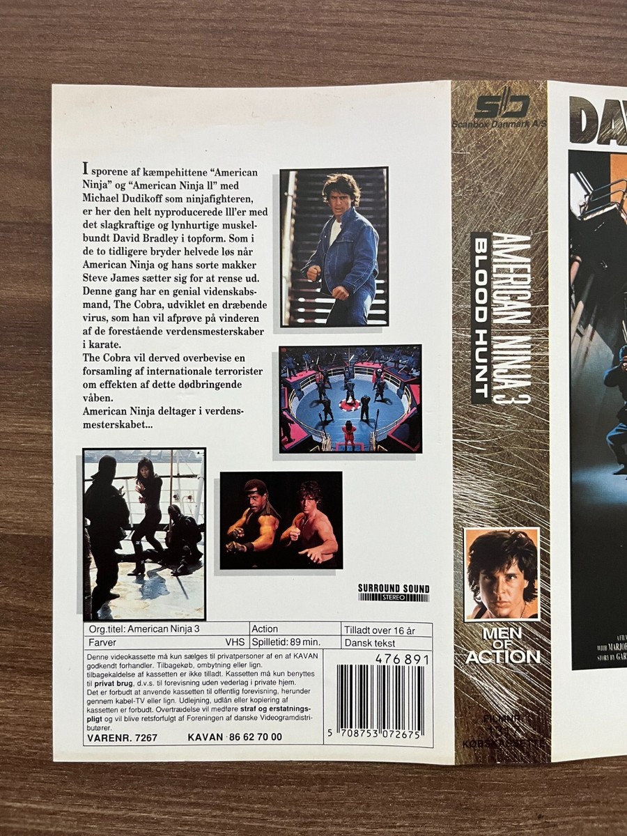 Vintage American Ninja 3 David Bradley VHS Cover Only - Danish