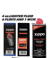 2 Zippo 4oz Fuel Fluid 1 Flint & 1 Wick Value pack Combo