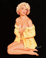 BILL RANDALL Pinup Art Poster or Rolled Canvas Print "Blonde Pin-Up in Yellow"