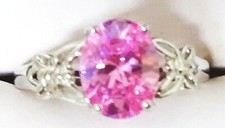 Vintage 925 Sterling Silver Ring Faceted With Pink Setting Size 7.5