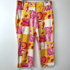 Vintage Lilly Pulitzer Pant Women 12 Floral King Court Patch 32x23 Retro Core Go