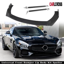 For Mercedes Benz AMG Front Bumper Lip Spoiler Splitter Carbon Fiber+ Strut Rods