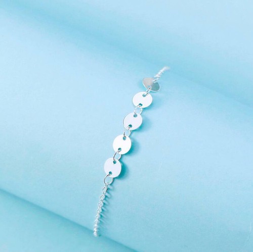 Women‘s Silver SP Sequins Charm Beaded Chain Foot Anklet - Picture 3 of 3