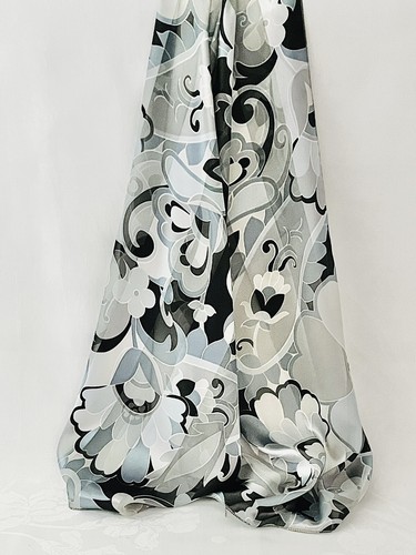 Vintage Silver / White & Black Art Deco Floral Scarf 150cm x 35cm - Picture 4 of 7