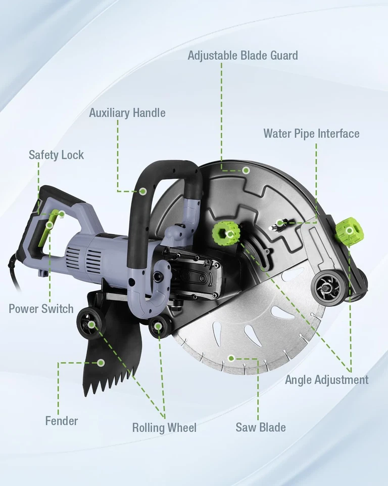 Sierra de hormigón húmeda WORKPRO 16" 1600 W 3100 RPM sierra de hormigón eléctrica profundidad máxima 6,69" Foto 2 de 4
