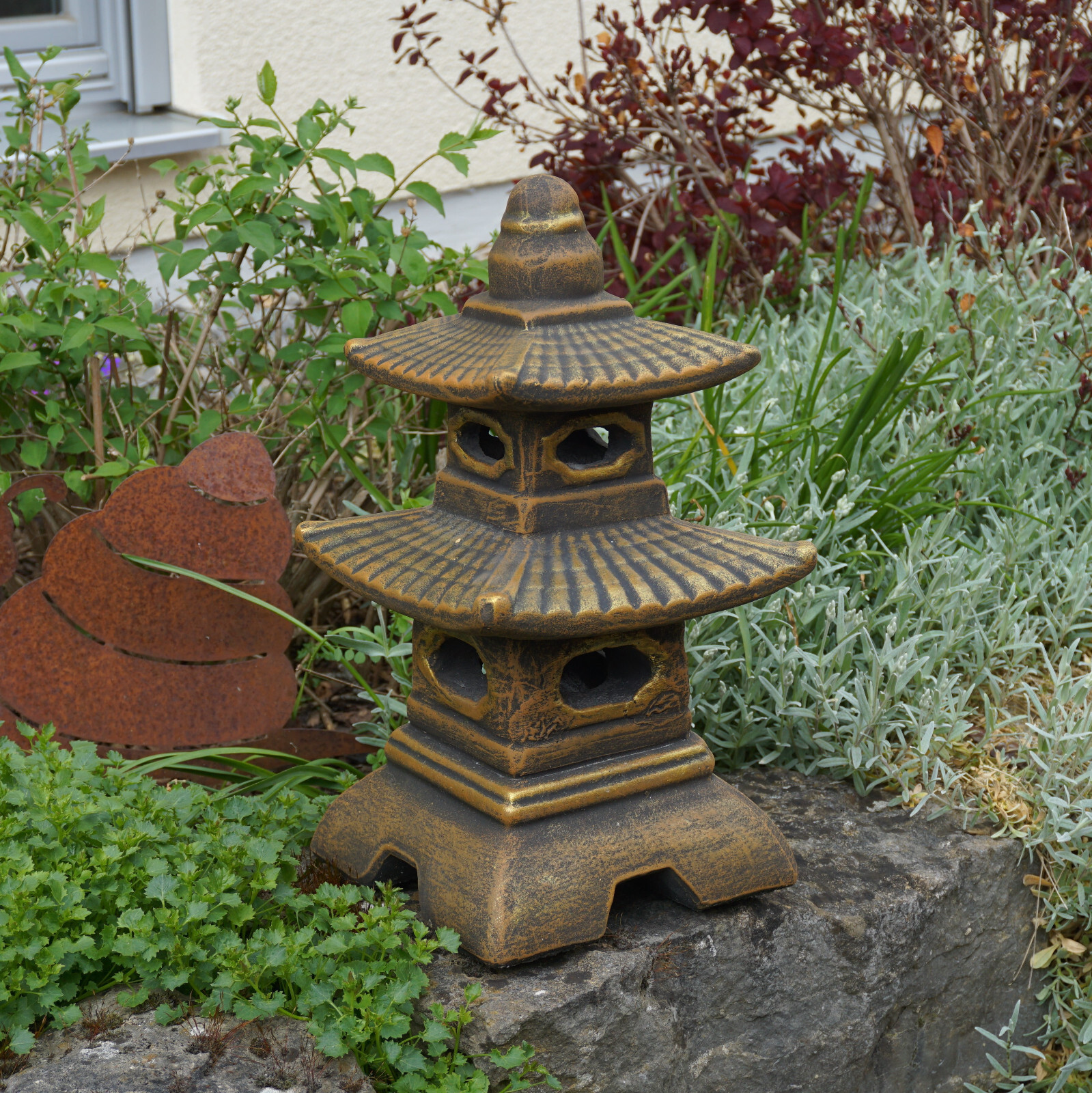 Pagoda Japanese Stone Lantern Stone Lamp 40cm 11kg Gold White Concrete Frost ...