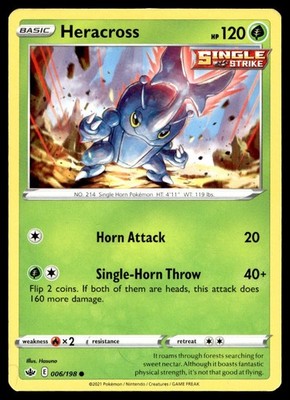 ヘラクロス Heracross ポケモンカード　英語 Heracross 6/198 Pokemon Card Chilling Reign Common 120 HP Lightly