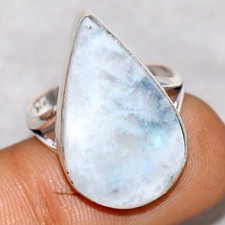 925 Silver Plated Rainbow Moonstone Ring US 9.5 Ethnic Jewelry Fashion Sale GW