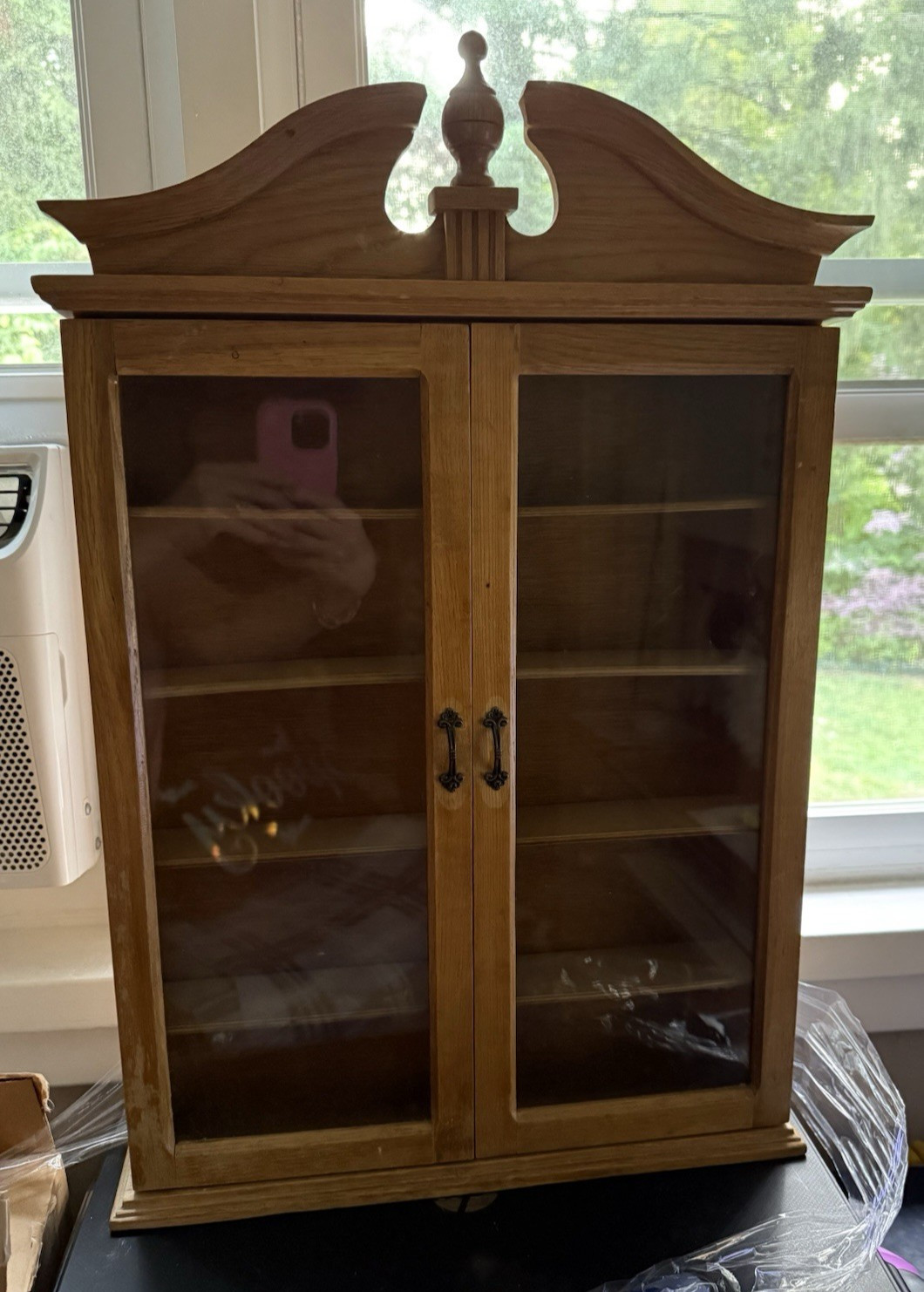 Vintage Wall Hanging Oak Curio Trinket Display Cabinet 5 Shelf Glass Doors~READ*