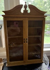 Vintage Wall Hanging Oak Curio Trinket Display Cabinet 5 Shelf Glass Doors~READ*