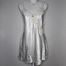 California Dynasty Vintage Ivory Satin Lace Pearl Nightgown Chemise