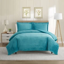 Nestl Premium Flannel Duvet Cover - 3 PC Reversible Queen Comforter - Teal