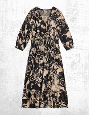 Womens White Stuff Shirred Jersey Midi Cotton Dress Black Floral Print