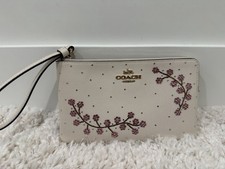 Coach Floral Wristlet Wallet Ivory Pink Bedazzled