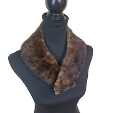 Vtg Womens Mink Fur Collar Satin Back Dark Brown 28 inch