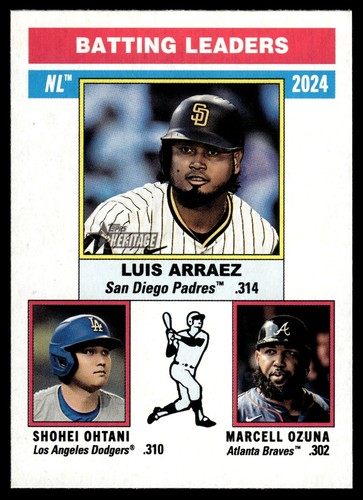 2025 Topps Heritage #191 NL Batting Leaders (Arraez / Ozuna / Shohei Ohtani) LL