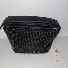 Olga Berg Womens Black Crystal ￼ Zipped Closure Crossbody Bag Black. “New”