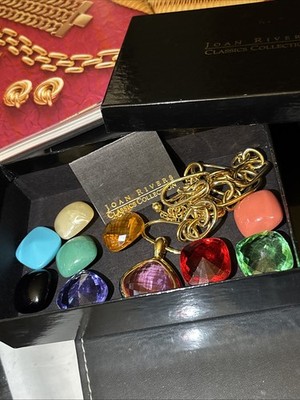 Joan Rivers Classics Collection Pendant 10 Interchangeable Gems Chain & Box