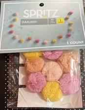 Spritz Tri- Color Pom Pom Garland Banner -  Room Wall Decor Party Supply