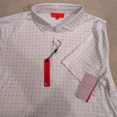 REDVANLY Mens The Times Polo Shirt Bright White Alphabet Print R2507 Large NWT