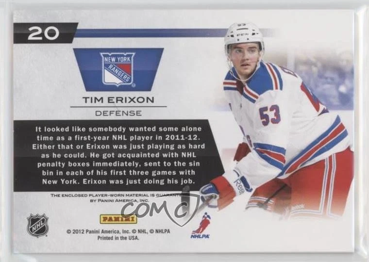 2011-12 Panini Elite New Breed Materials Tim Erixon #20 Rookie RC - Image 2 of 2