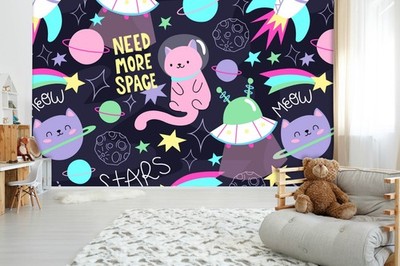3D Space Cat Planet Illustration Wall Murals Wallpaper Murals Wall Sticker