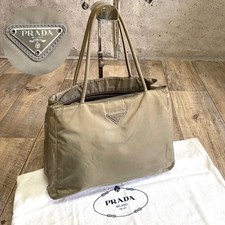 Prada Tessuto Khaki Beige Nylon Shoulder Bag Tote Bag Triangle Logo Used
