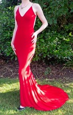 Club London Long Red Evening Dress Gown Spaghetti Straps Backless Train UK 12