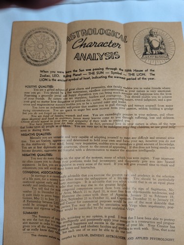 Vintage 1935 Zolar Horoscope Leo Astrology Flyer Unused Mail Order Coupon Paper