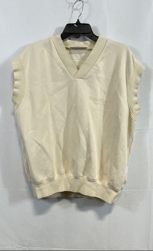 Essentials Men Beige Solid Sleeveless Vneck Sweat… - image 1