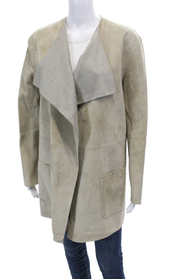 Blazer Ralph Lauren Etiqueta Púrpura Mujer Gamuza Cordero Frente Abierto Beige Talla 10 Foto 3 de 4