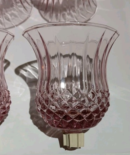 Vtg Home Interior Pink Plum Glass Candle Votives Holder Cathedral Diamond Set 4 - Picture 6 of 16