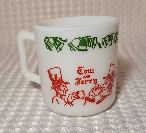 Vintage Tom & Jerry Christmas New Year Auld Lang Syne Milk Glass Mug Hazel Atlas