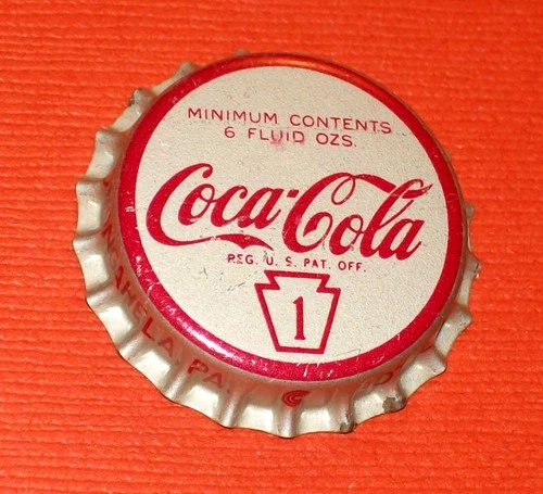 VINTAGE COCA-COLA PENN 1c TAX STAMP SODA POP UNCRIMPED CORK LINED BOTTLE CAP