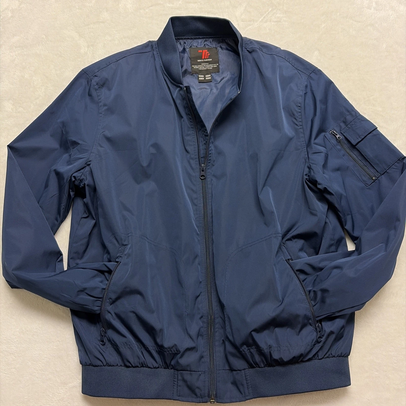 TBMPOY Mens M Lightweight Lined Bomber Jackets Windproof Full Zip Sleeve Pocket