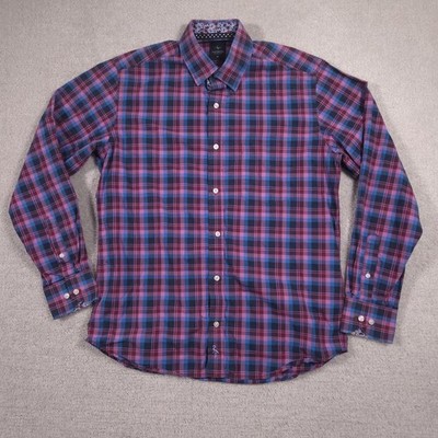 Tailorbyrd Shirt Mens Medium Blue Plaid Flamingo Button Front Long Sleeve Casual