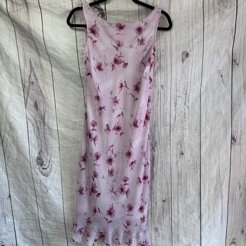 Vintage Women’s Floral Pink Sleeveless Flower Patterned Midi Summer Dress 8