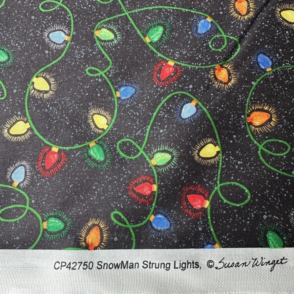 Snowman Strung Lights Christmas Fabric 1 Yards Crafts Sewing Susan Winget - Image 3 of 4