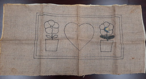 Vintage Rug Hooking Mesh w/ Pattern Hearts & Flower Pots ~ 22" x 11" Unfinished