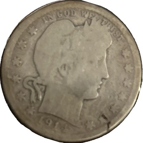 1914 Barber Quarter Philadelphia Mint 90% Silver US 25c Coin (#57-4727/WB1)