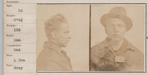 Mugshot 16 Year Old Juvenile Offender Burglary 1933 Scranton 7th Grade Education