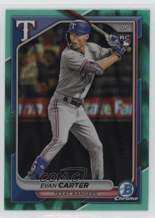 2024 Bowman Chrome Aqua RayWave Refractor /199 Evan Carter #65 Rookie RC