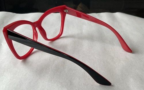 Monturas de gafas Zenni Cats Eye rojo/rosa profunda con brazos negros - Imagen 4 de 5