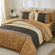 Boho Queen Comforter Set Brown,7 Piece Bed in a Bag Queen Size Warm Fall Bedding