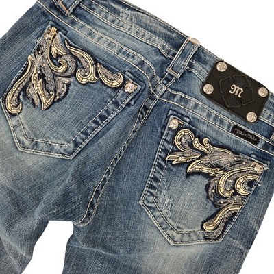 Miss Me 27 Skinny Jeans Womens Medium Wash Embroidered Rhinestone JP5614S Wester
