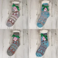New Set of 4 Mari Clare Sherpa Lined Holiday No Slip Slipper Socks Women's