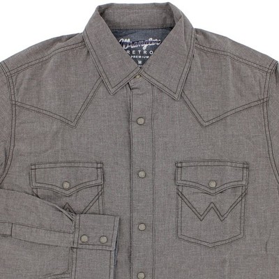 Wrangler Retro Premium Western Shirt, Men's Pearl Snap Up Collared Long Sleeve