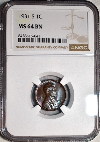 NGC MS-64 BN 1931-S Lincoln Cent, Beautifully Toned, Radiant, Key-Date!